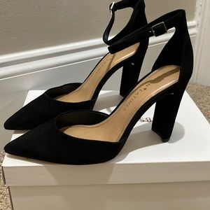 Black suede heels with ankle strap